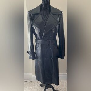 Vintage Black Leather Double Breasted Coat